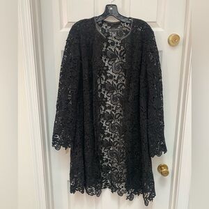 Ralph Lauren Black Label Elegant Lace & Leather Trim Duster Jacket - 14